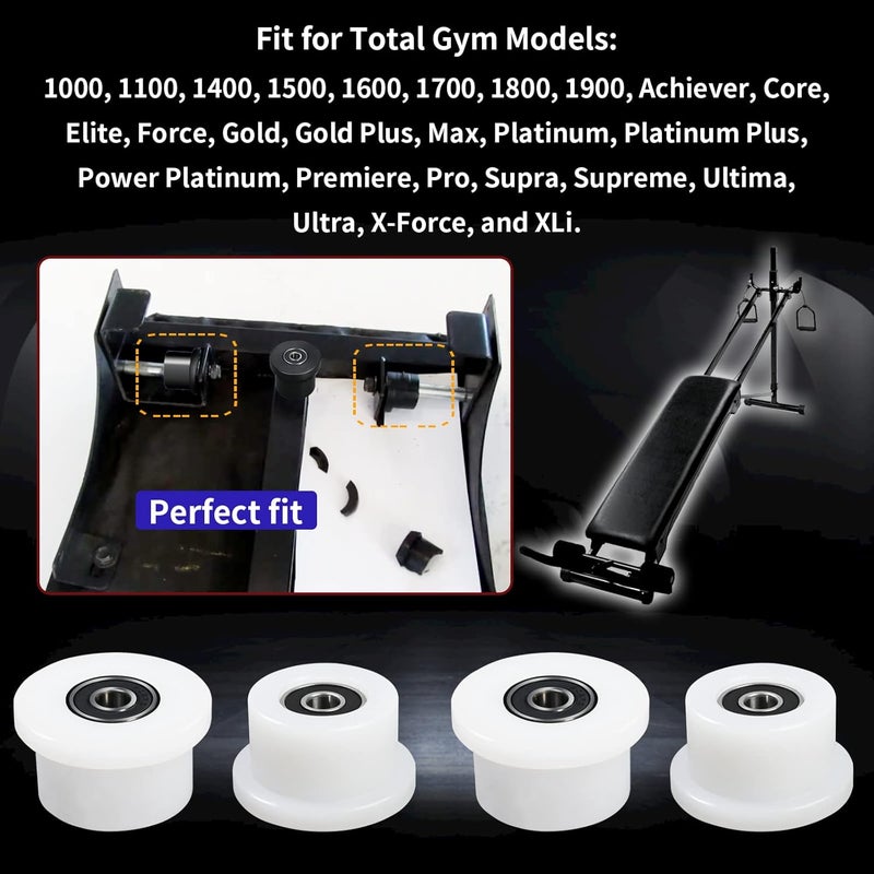 Vsttar Qty.4 Machined Wheels/Rollers Compatible Total Gym Replacement, Fits Models 1000,1100,1400,1500,1600,1700,1800,1900,Achiever,Force,Gold,Max,Platinum,Platinum Plus,Pro,Supra, Supreme,Ultima,Ultra,XLI - Image 3